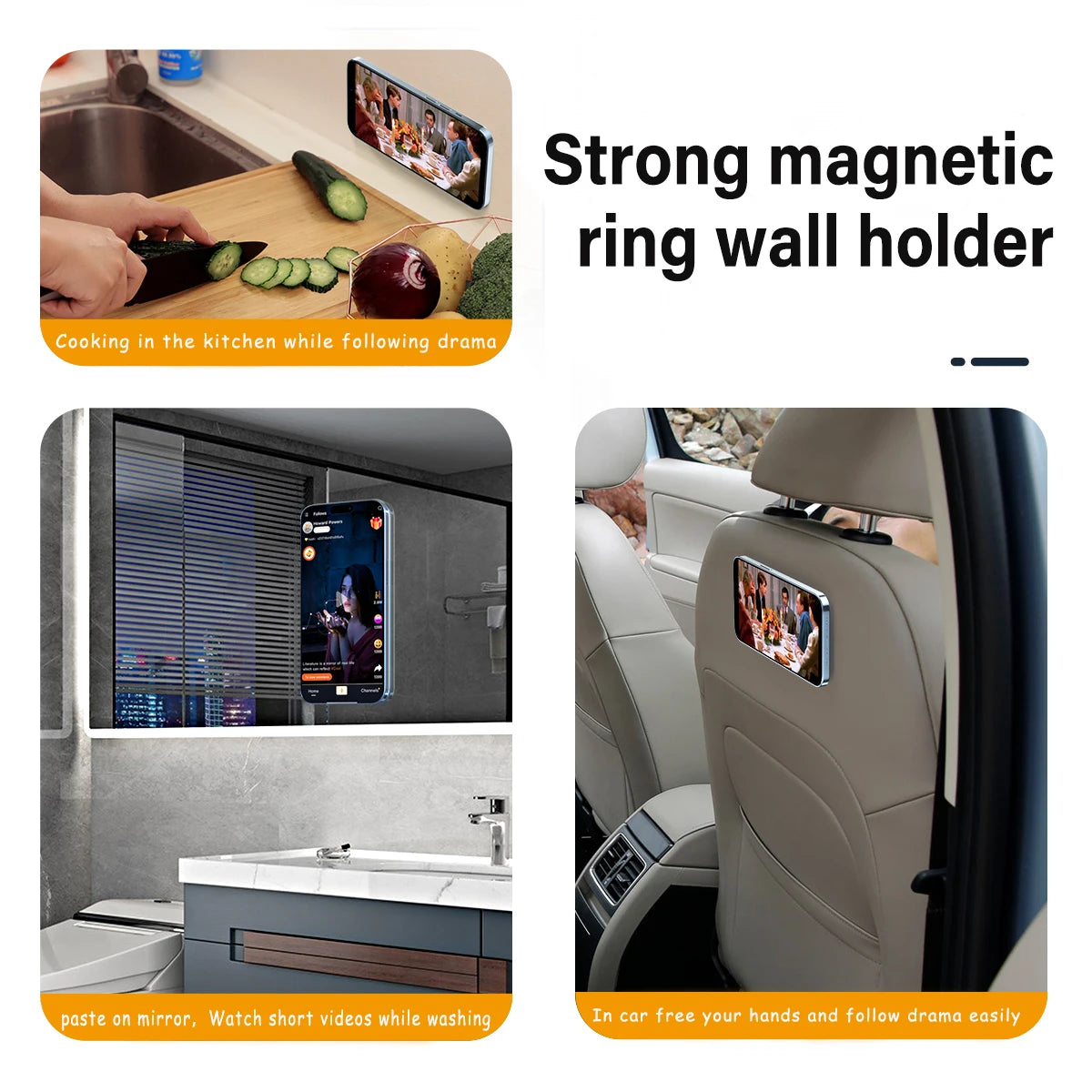 Magnetic Ring Wall Holder for Iphone 15 14 13 Magnet Wall Mobile Phone Holder Magnetic Car Phone Stand Powerful Magnet Car Mount